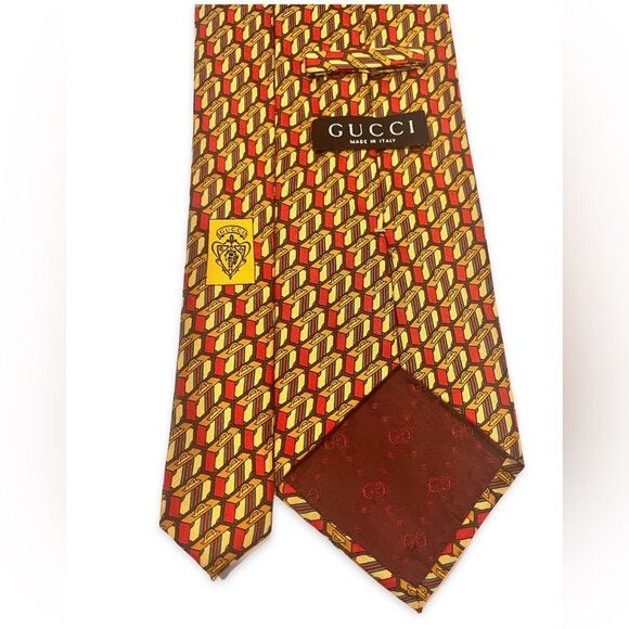 Gucci Briefcase Pattern Silk Tie - Iconic Red & Gold Design - Picture 3 of 10